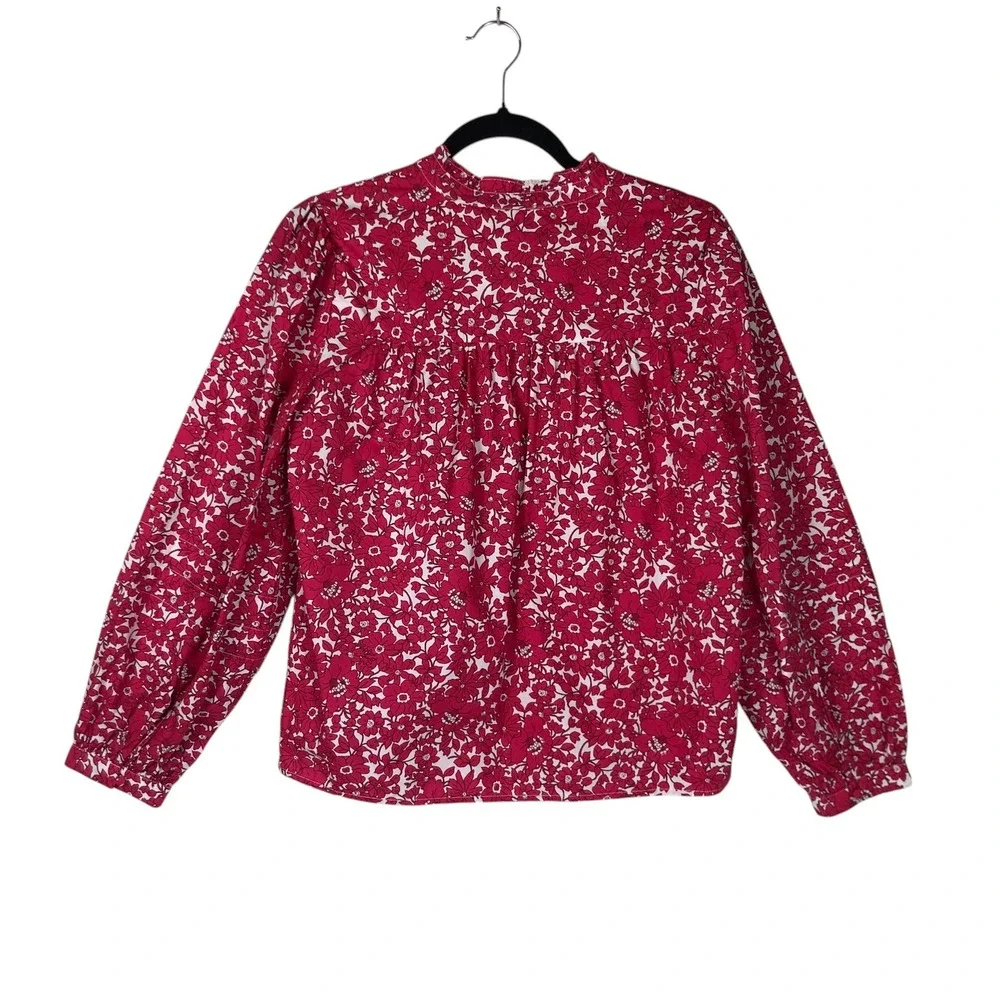 J.Crew Womens Button-Front Ruffle Neck Popover Blouse Size XS Pink